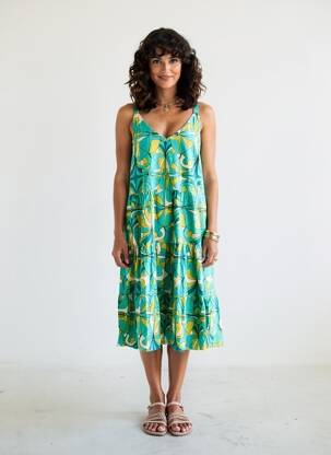 Robe mi-longue imprimé fantaisie fines bretelles bleu PRINCESSE NOMADE femme