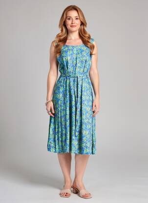 Robe mi-longue imprimé fantaisie sans manche bleu PRINCESSE NOMADE femme