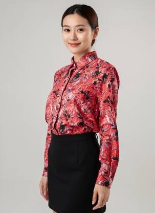 Chemisier imprimé fantaisie manches longues rouge LA FIANCÉE femme