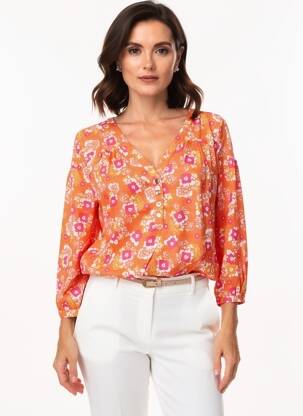 Blouse imprimé fleurs manches 3/4 orange PRINCESSE NOMADE femme