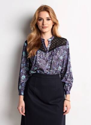 Chemisier imprimé fleurs manches longues bleu LA FIANCÉE femme