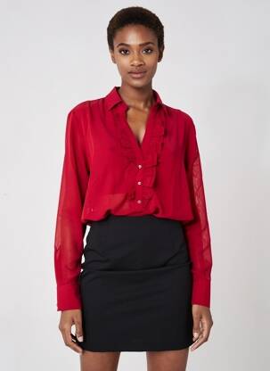 Blouse poignets boutonnés avec fente manches longues rouge LA FIANCÉE femme