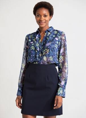 Blouse légère et transparente manches longues bleu LA FIANCÉE femme