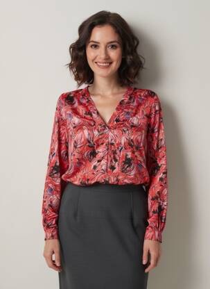 Blouse imprimé fantaisie manches longues rouge LA FIANCÉE femme