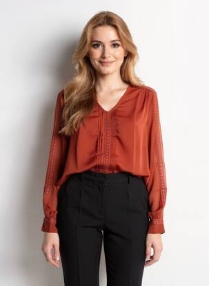 Blouse légère et transparente manches longues marron LA FIANCÉE femme