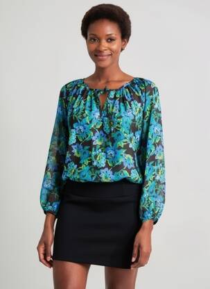 Blouse imprimé fantaisie manches longues bleu LA FIANCÉE femme
