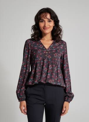 Blouse imprimé fantaisie manches longues gris LA FIANCÉE femme