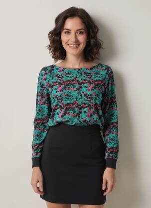 Top imprimé fantaisie manches longues vert LA FIANCÉE femme