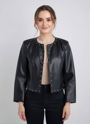 Veste simili cuir epaulette noir VOODOO femme