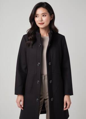 Manteau long coupe droite sans capuche noir GREGORY PAT femme