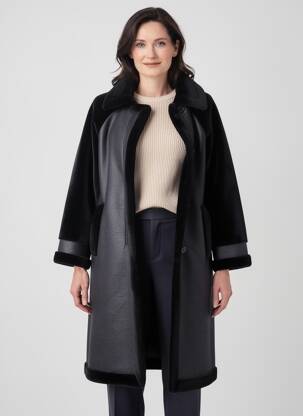 Manteau long coupe droite sans capuche noir GUY DUBOUIS femme