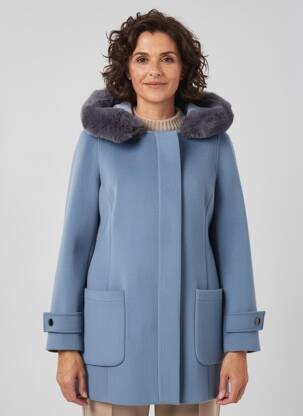 Manteau long coupe droite a capuche bleu GUY DUBOUIS femme