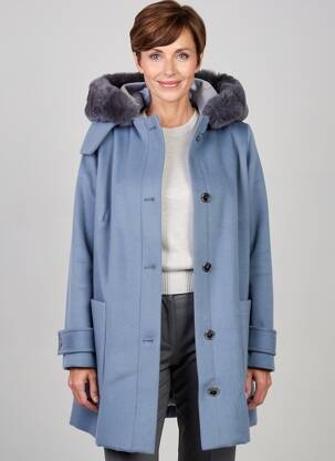Manteau long coupe droite a capuche bleu GUY DUBOUIS femme