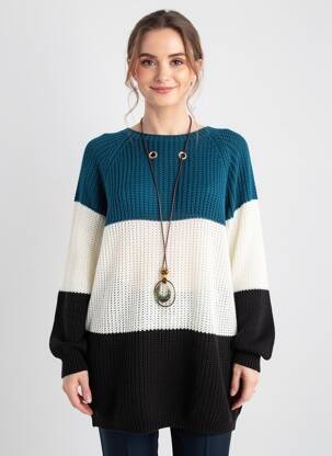Pull tunique col rond manches longues bleu COULEURS DU TEMPS femme