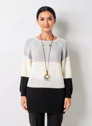 Pull tunique col rond manches longues gris COULEURS DU TEMPS femme