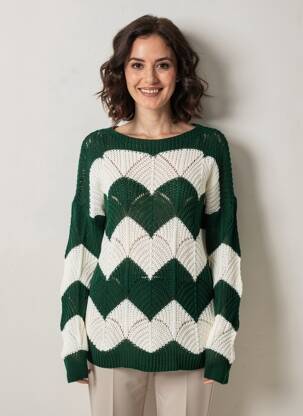 Pull resserrée sur le bas manches longues vert COULEURS DU TEMPS femme