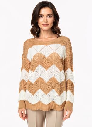 Pull resserrée sur le bas manches longues marron COULEURS DU TEMPS femme