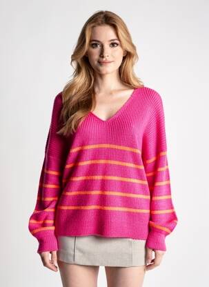 Pull col v manches longues rose COULEURS DU TEMPS femme