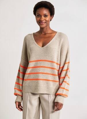 Pull col v manches longues gris COULEURS DU TEMPS femme