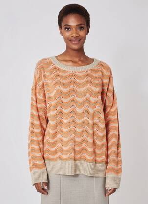 Pull resserrée sur le bas manches longues orange COULEURS DU TEMPS femme