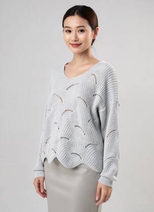 Pull coupe droite manches longues gris COULEURS DU TEMPS femme