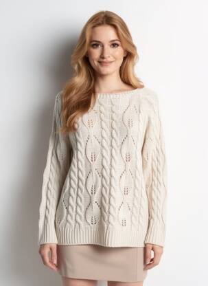Pull coupe droite manches longues beige COULEURS DU TEMPS femme