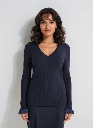 Pull coupe cintrée manches longues bleu VOODOO femme