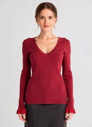 Pull coupe cintrée manches longues rouge VOODOO femme