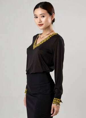 Top tissage jersey manches longues jaune VOODOO femme