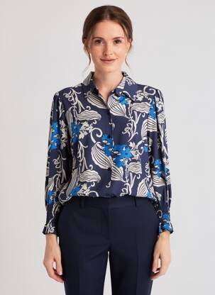 Chemisier coupe cintrée manches longues bleu COULEURS DU TEMPS femme