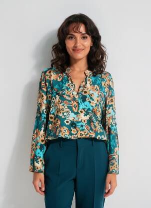 Blouse imprimé fleurs manches longues vert COULEURS DU TEMPS femme