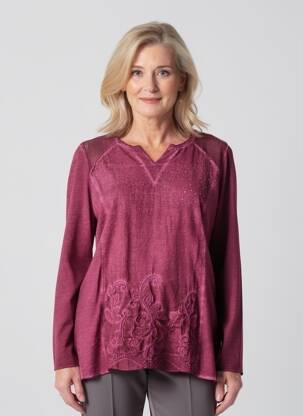 Top col v manches longues violet GUY DUBOUIS femme