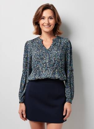 Blouse imprimé fantaisie manches longues bleu JULIE GUERLANDE femme