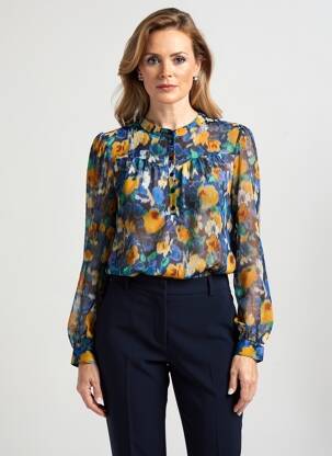 Blouse légère et transparente manches longues bleu JULIE GUERLANDE femme