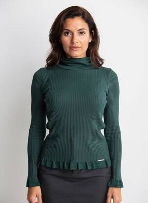 Pull coupe cintrée manches longues vert VOODOO femme