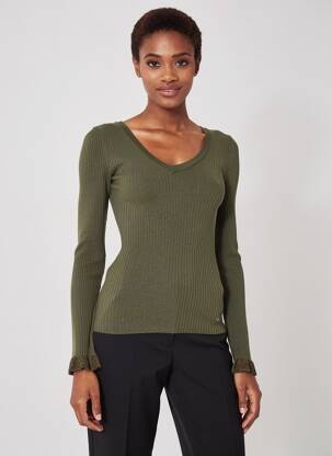 Pull coupe cintrée manches longues vert VOODOO femme