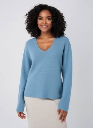 Pull coupe droite manches longues bleu VOODOO femme