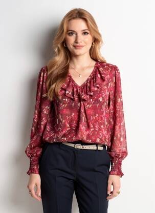 Blouse légère et transparente manches longues rouge COULEURS DU TEMPS femme