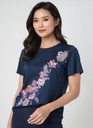 T-shirt coupe droite manches courtes bleu MERI & ESCA femme