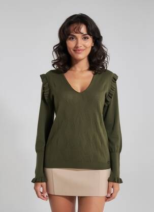 Pull col v manches longues vert VOODOO femme