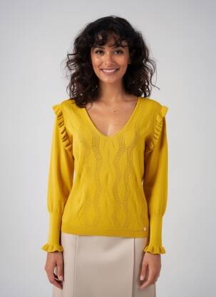 Pull col v manches longues jaune VOODOO femme