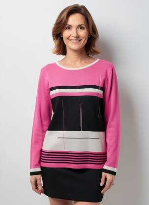 Pull coupe droite manches longues rose GUY DUBOUIS femme