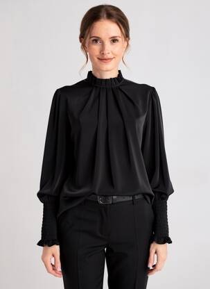 Blouse fermeture boutonnée au dos manches longues noir COULEURS DU TEMPS femme