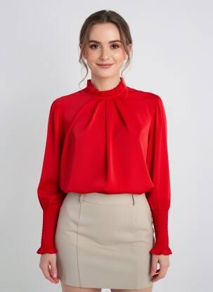 Blouse fermeture boutonnée au dos manches longues rouge COULEURS DU TEMPS femme