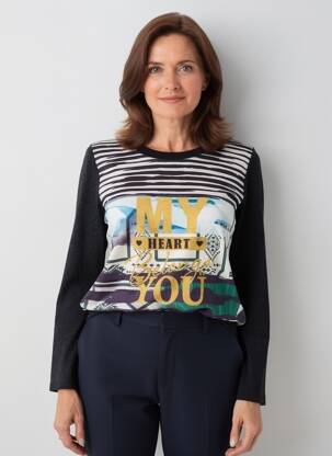 Top imprimé fantaisie manches longues bleu GUY DUBOUIS femme