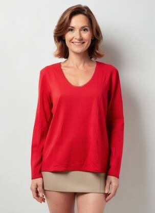 Top tissage jersey manches longues rouge JULIE GUERLANDE femme