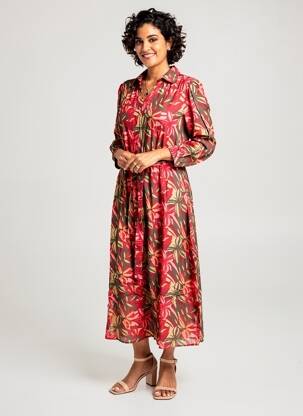 Robe longue manches longues manches longues rouge JULIE GUERLANDE femme