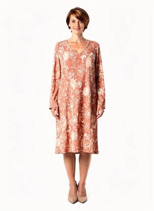 Robe mi-longue coupe fluide manches longues marron GUY DUBOUIS femme