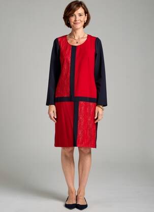 Robe mi-longue imprimé fantaisie manches longues rouge GUY DUBOUIS femme