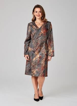 Robe mi-longue imprimé fantaisie manches longues noir GUY DUBOUIS femme